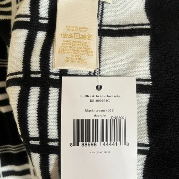 NWT Kate Spade Black and White Plaid Scarf and Matching Beanie - Picture 10 of 12